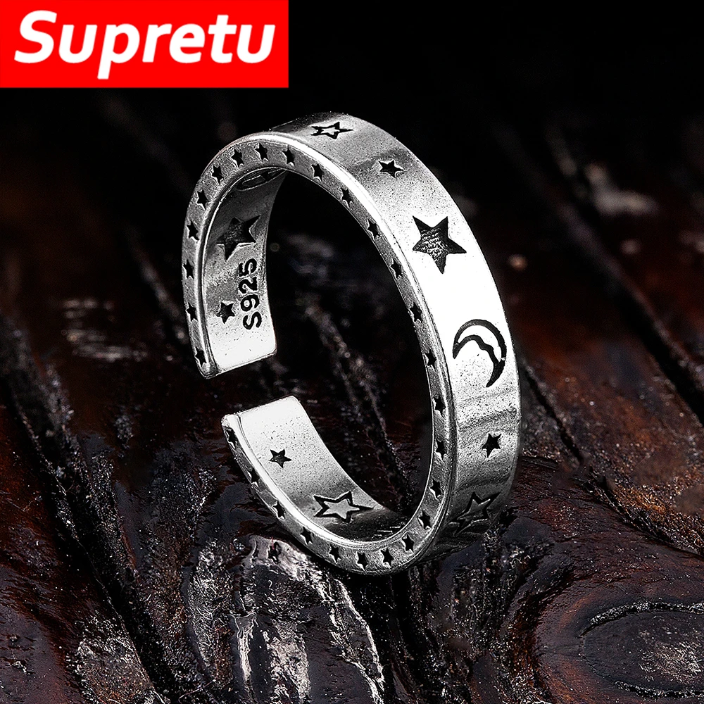 New Fashion Silver Color Star Moon Rings Mens Womens Thai