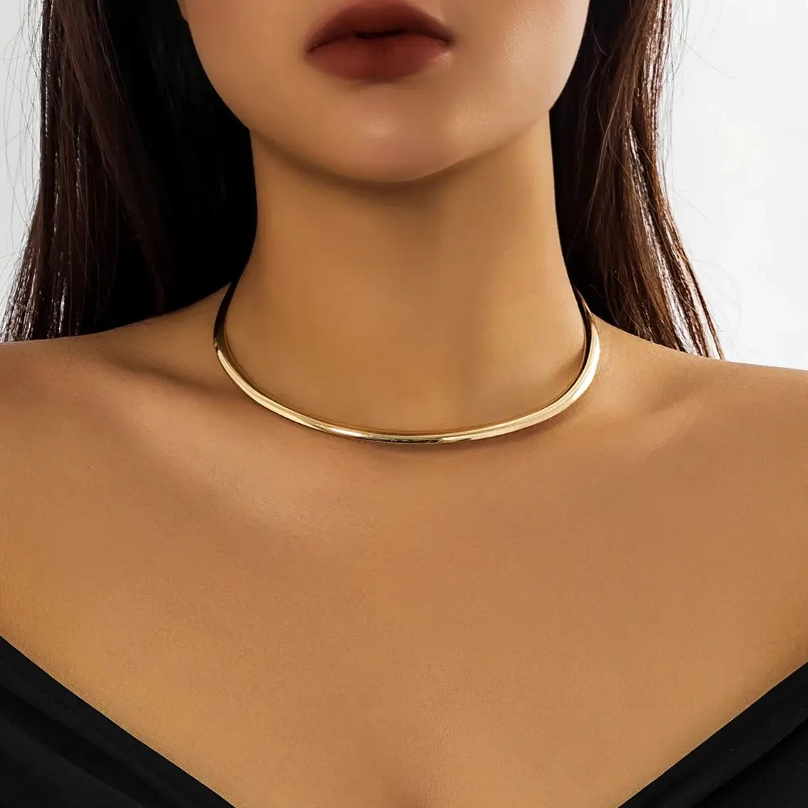 Elegant Simple Chunky Circle Torques Necklace for Women Trendy Choker Collar 2023 Fashion Jewelry on the Neck Accessories Female
