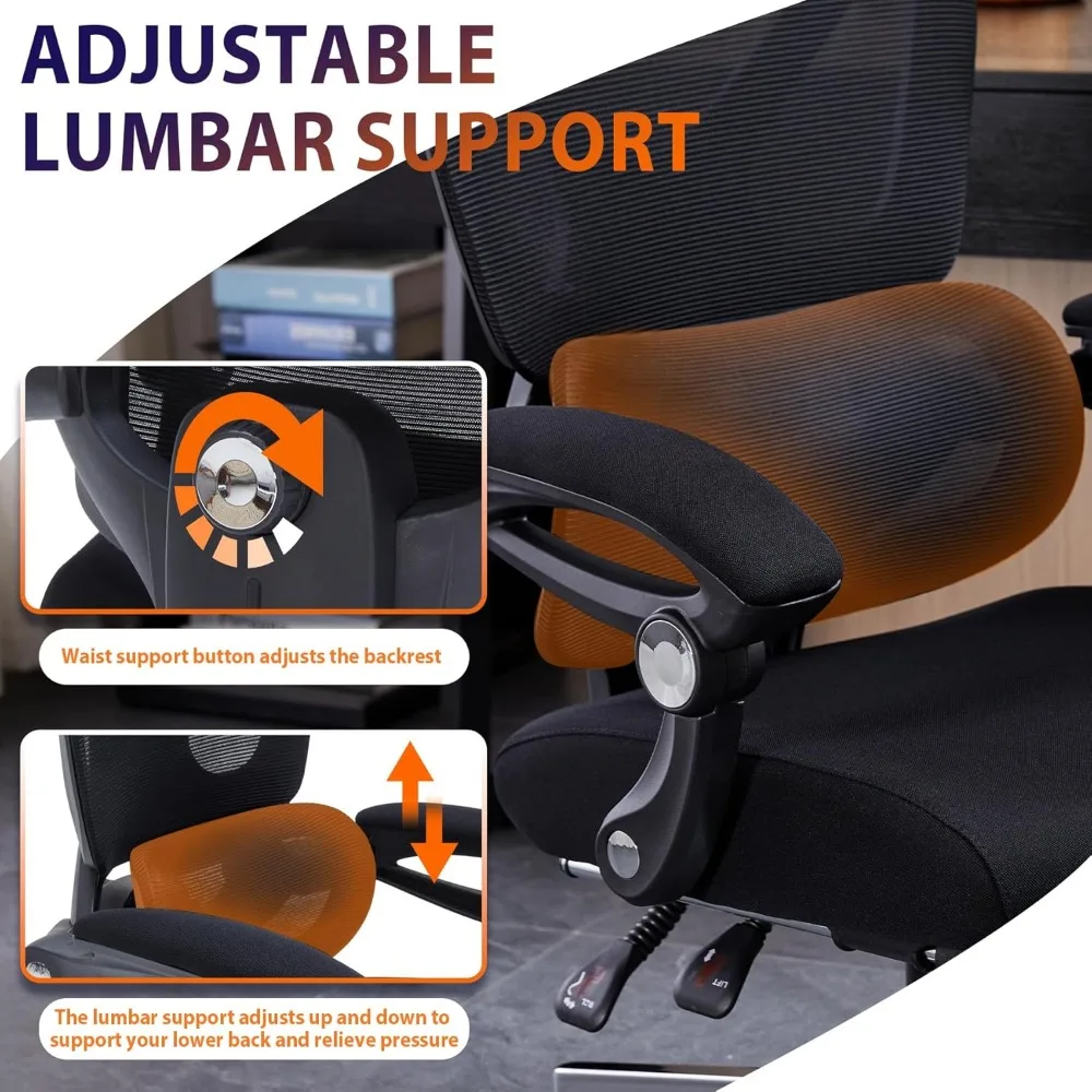 Ergonomic Office Chair, Home Office Desk Chairs with Foot Rest,High-Back Mesh Computer Desk Chair with Adjustable Lumbar Support 5