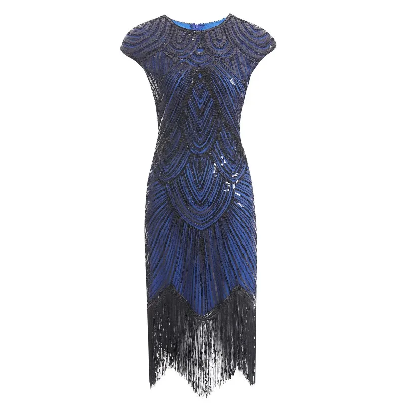 

Женское винтажное платье с блестками, облегающее длинное платье в стиле Великий Гэтсби с круглым вырезом и бахромой, модель 2022 года