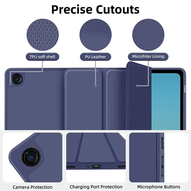 Enhanced Product Title: Premium PU Leather Tri-Folding Magnetic Tablet Case with Pen Holder Cover, 10.9