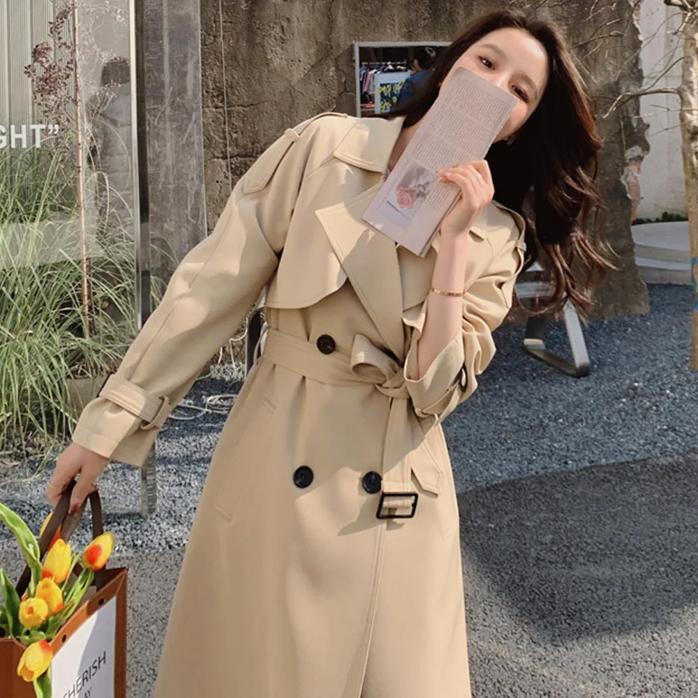 

Autumn Women Casual Long Windbreaker With Sashes Double Breasted Women's Trench Coat 2023 Chic Office Ladies Elegant Outerwear