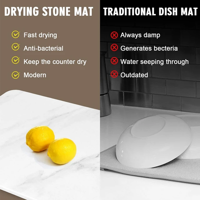 Stone Dish Drying Mat For Kitchen Counter, Fast Dry Diatomaceous