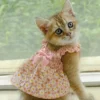1pc Cat Skirt Pet Dress Dog Summer Dress Romantic Style With Pink Floral Print, Small Dog Clothes Pet Clothing Chihuahua Skirt