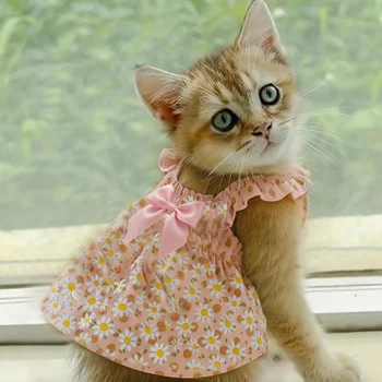 1PC Cat & Dog Summer Dress – Romantic Pink Floral Skirt Outfit for Small Pets 1