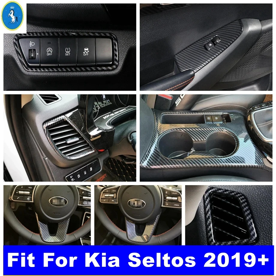 

Carbon Fiber Glass Lift Button Steering Wheel Air Gear Control Panel Cover Trim For Kia Seltos 2019 - 2022 Interior Accessories