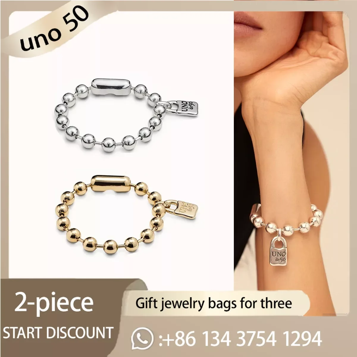 

2022 New Fit UNO DE 50 Fashion Plated 925 Silver 14k Gold Charm Silver BRACELET Niche Jewelry Gift