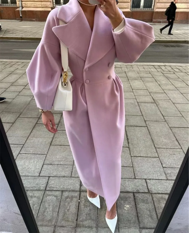 

Custom Made Women Overcoat Woolen 1 Piece Double Breasted Blazer Winter Warm Soft Thick Jacket White Evening Party Prom Dress