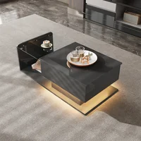Table basse relevable avec éclairage LED, compartiment de rangement, noir brillant, table d'appoint moderne pour salon 2