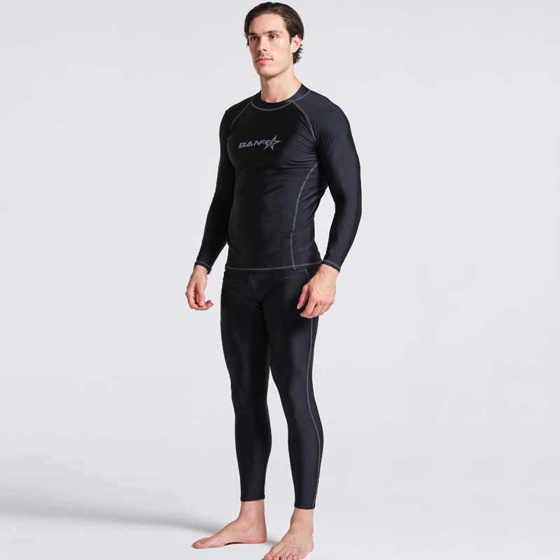 BANFEI quick dry 2 pieces Rash guards Men Boys Swimsuit Long Sleeve Swimming Beach Water Surfing Diving Suit full body