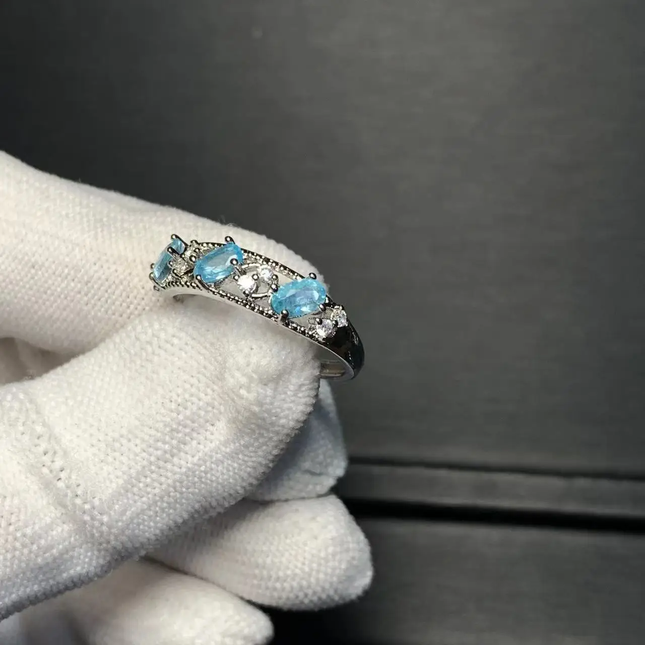 Vintage Natural Blue Topaz Ring Stone Female Handmade Rings Jewelry for Women Gift Flower
