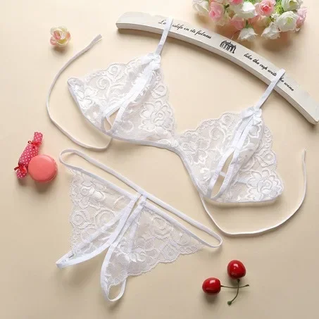 Sexy Three-Point Underwear Set Erotic Lingerie Open-Crotch Sexy Three-Point Home Comfortable Breathable Cotton Material