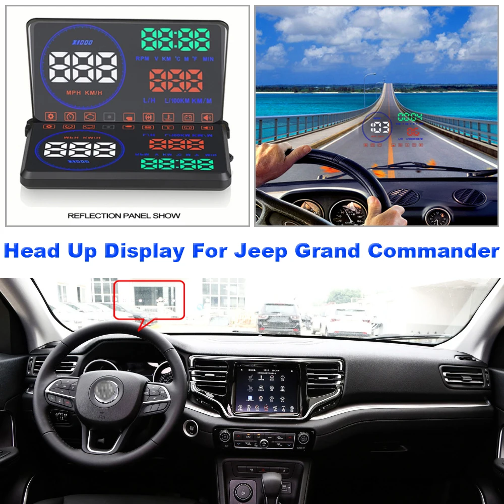 

Автомобильные электронные аксессуары, проектор на лобовое стекло HUD для Jeep Grand Commander 2018-2021, безопасная система сигнализации для лобового стекла
