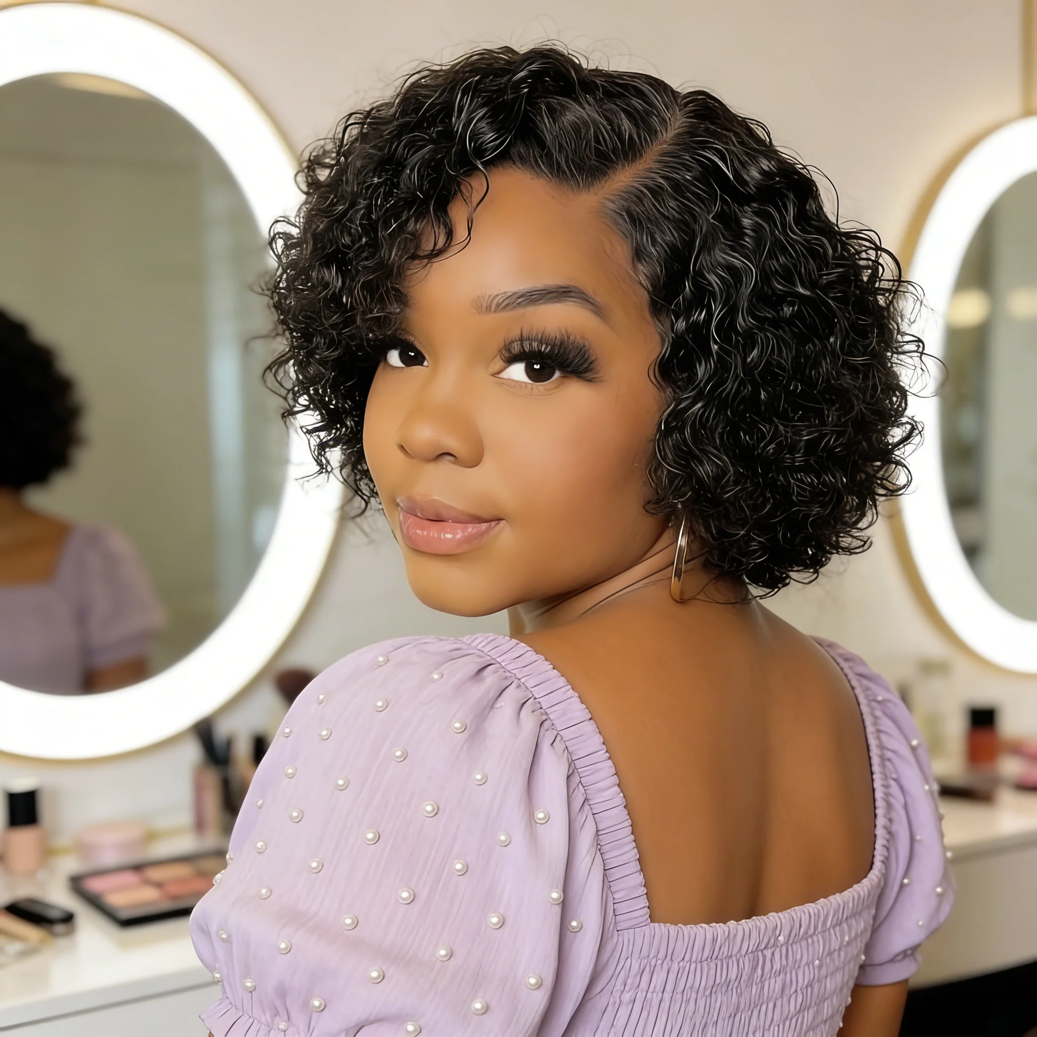 Curly Bob Wig Human Hair Deep Wave Lace Front Wigs 13x4 Short Pixie Wigs for Women Pre Plucked 180% density 3