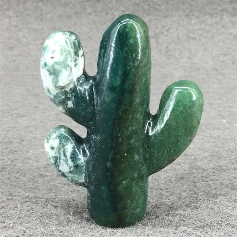 Natural Crystal Healing Stone Green Plant Moss Agate Cacti Crystal Point Moss Agate Crystal For Garden Decoration 1pcs 3