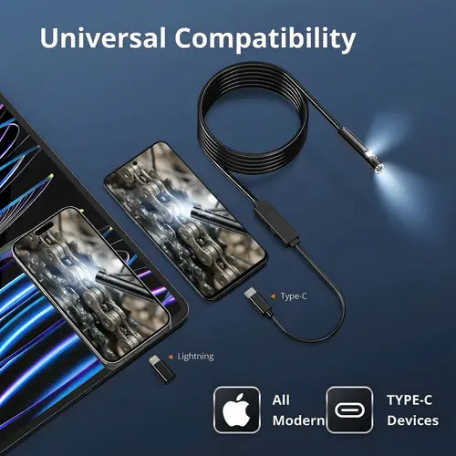 [8mm Single-Lens] Endoscope Camera with Adjustable Light,1920P , Semi-Rigid Cable Snake Borescope for iPhone, iPad, Samsung - Image 2