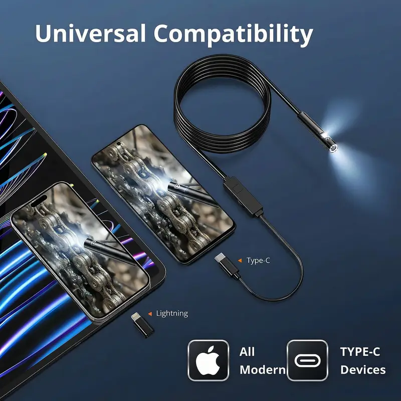 [8mm Single-Lens] Endoscope Camera with Adjustable Light,1920P , Semi-Rigid Cable Snake Borescope for iPhone, iPad, Samsung - Image 2