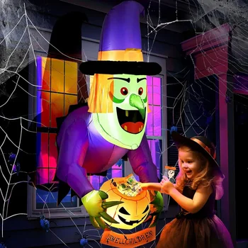 4Ft Halloween Witch Inflatables Decorations Build-in LED Halloween Decorations Party Indoor Outside Yard Garden Lawn