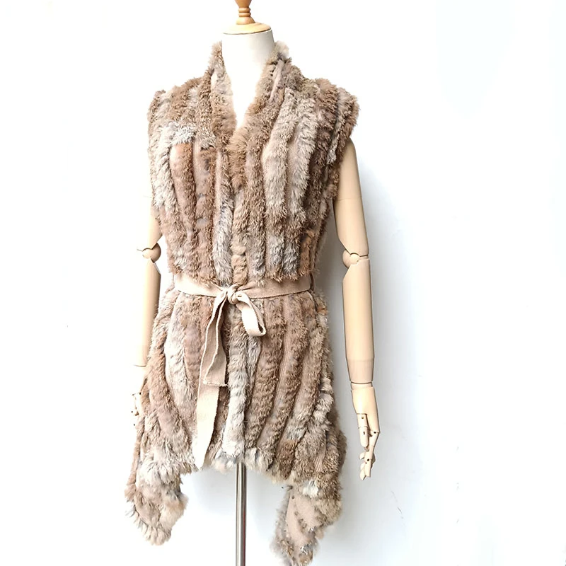 Women Real Fur Vest For 2021 Spring Genuine Rabbit Fur Vests Knitted Ladies Autumn Fur Gilet