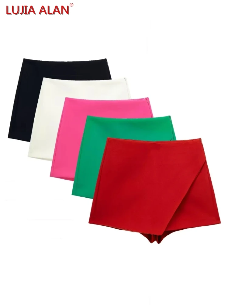 

5 Colors New Women's High Waist Side Zipper Asymmetrical Culottes Autumn Casual Loose Shorts LUJIA ALAN P3331