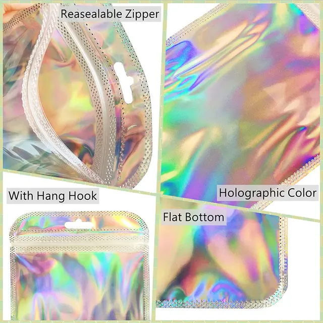 Sacs à fermeture éclair Laser irisé, pochettes OPP refermables pour bijoux, emballage cadeau et emballage de vente au détail, 20/30/50 pièces 5