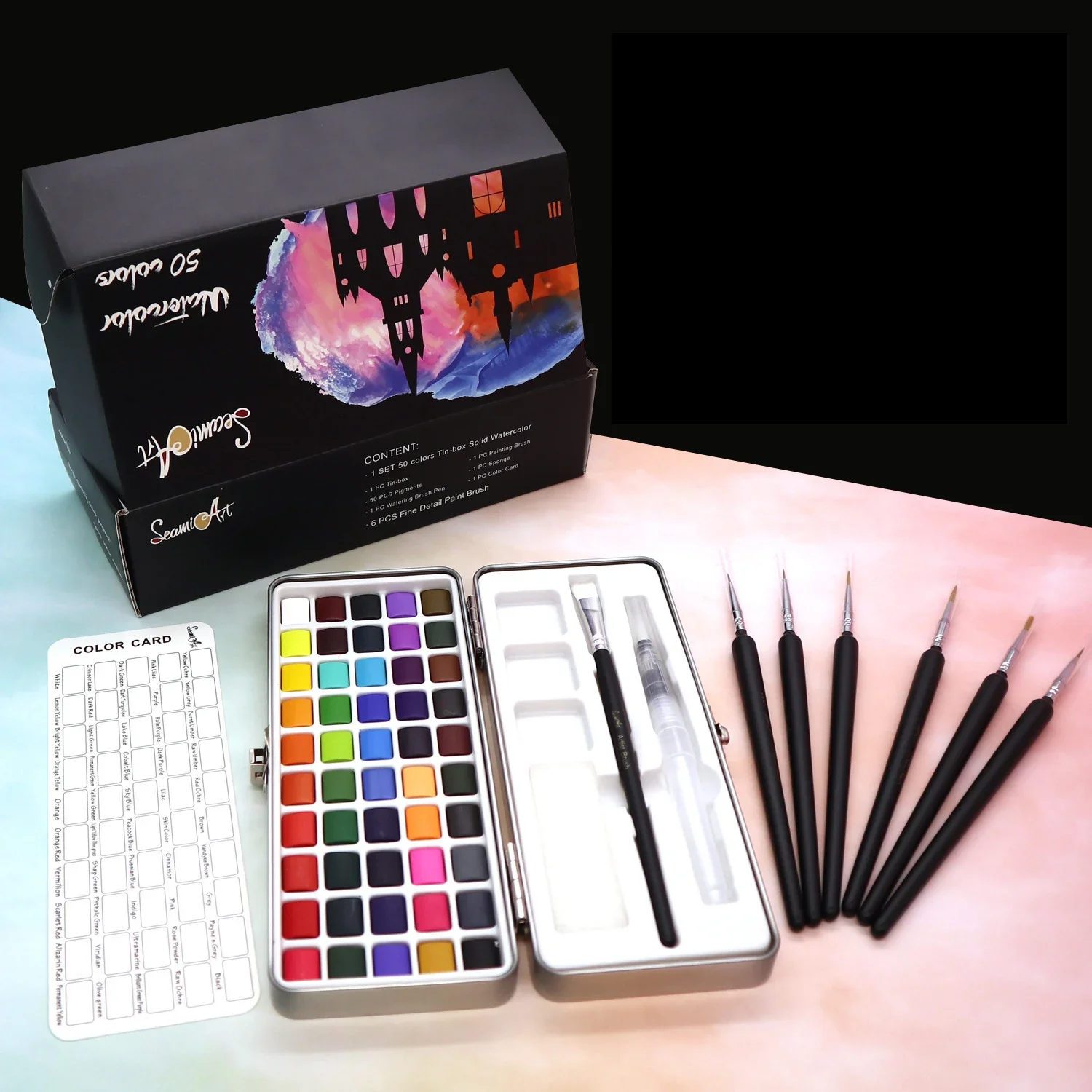 Portable Solid Pigment Water Color Paint Set Solid Watercolor Set with Watercolor Brush Pen for Painting Art Supplies for Artist