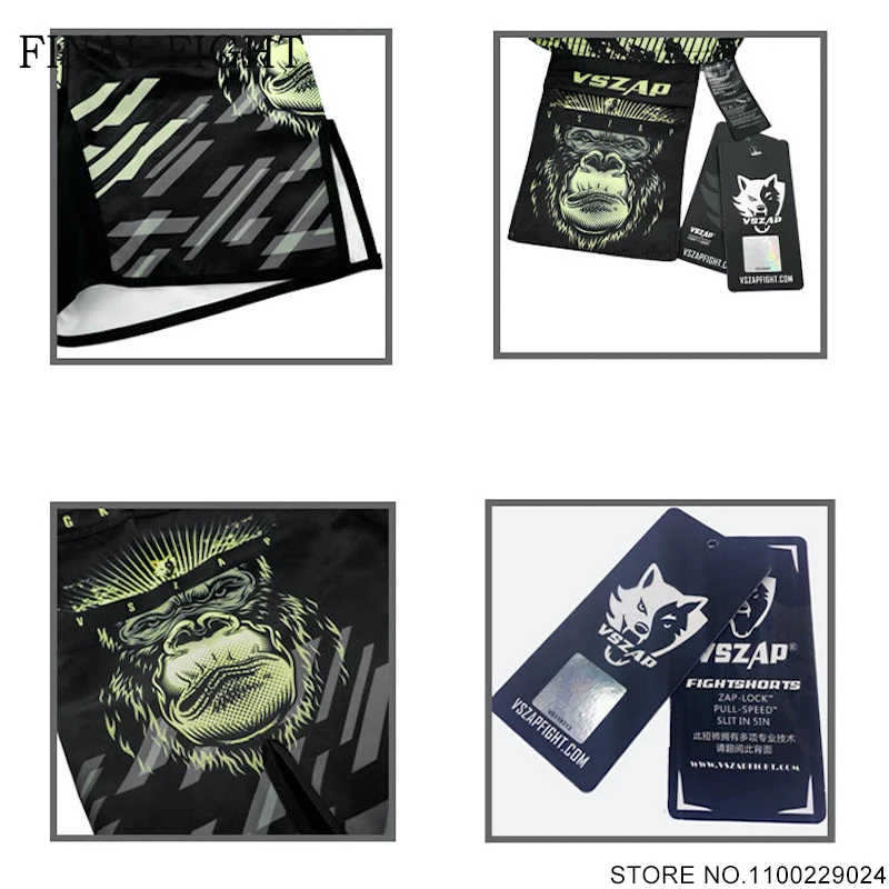 MMA Shorts Vszap Grappling Fight Pants Men Gorilla Sublimated Martial Arts BJJ Muay Thai Boxing Kickboxing MMA Grappling Trunks