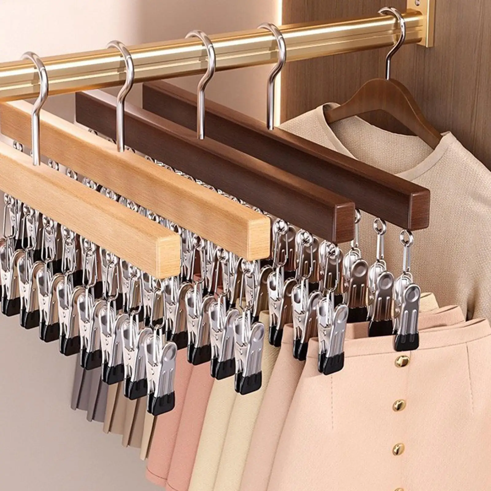 나무 바지 걸이 모자 걸이 12개 클립 포함 요가 바지 걸이 클립 청바지 스커트 모자 바지 스카프 슬랙스 옷 반바지용