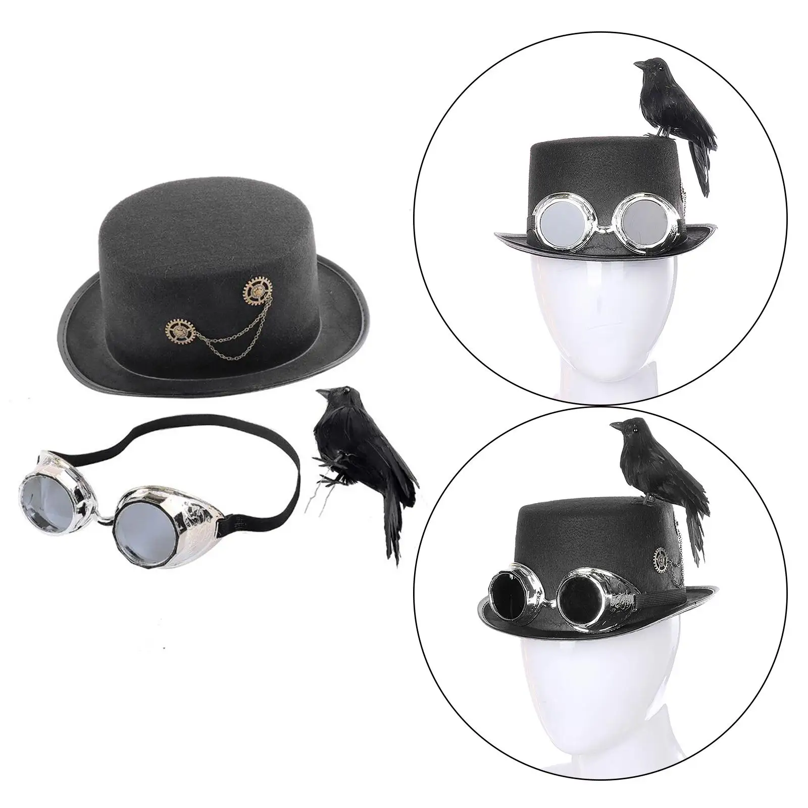 Steampunk Top Hat with Goggles Punk Classic Gears Hat Formal for Dress up