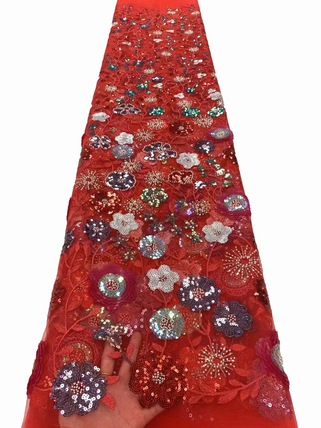 

Africa's new overlapping multi-color bead tube sequin embroidery, luxury exquisite party dress fabric 5 yards