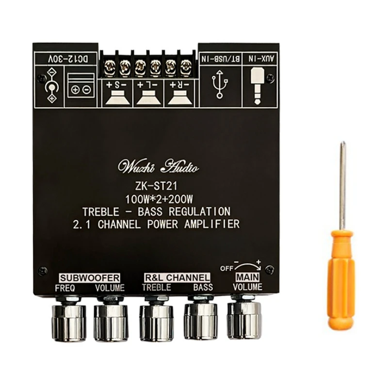 

ZK-ST21 Bluetooth Power Amplifier Board 2.1 Channel 2X100w+200W Subwoofer TPA3221 Digital Amplifier Module With Case Spare Parts