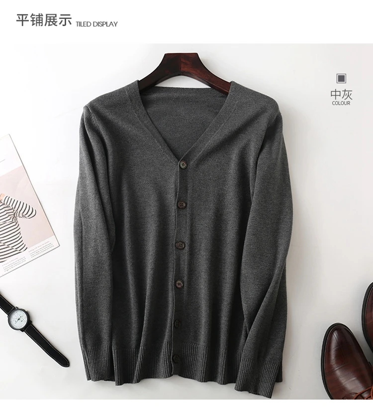 Description Picture 2 of itemCashmere Cotton Blend Cardigan Men Sweater 2023 Spring Autumn Streetwear Casual V-Neck Single Breasted Knitted Cardigans Jacket