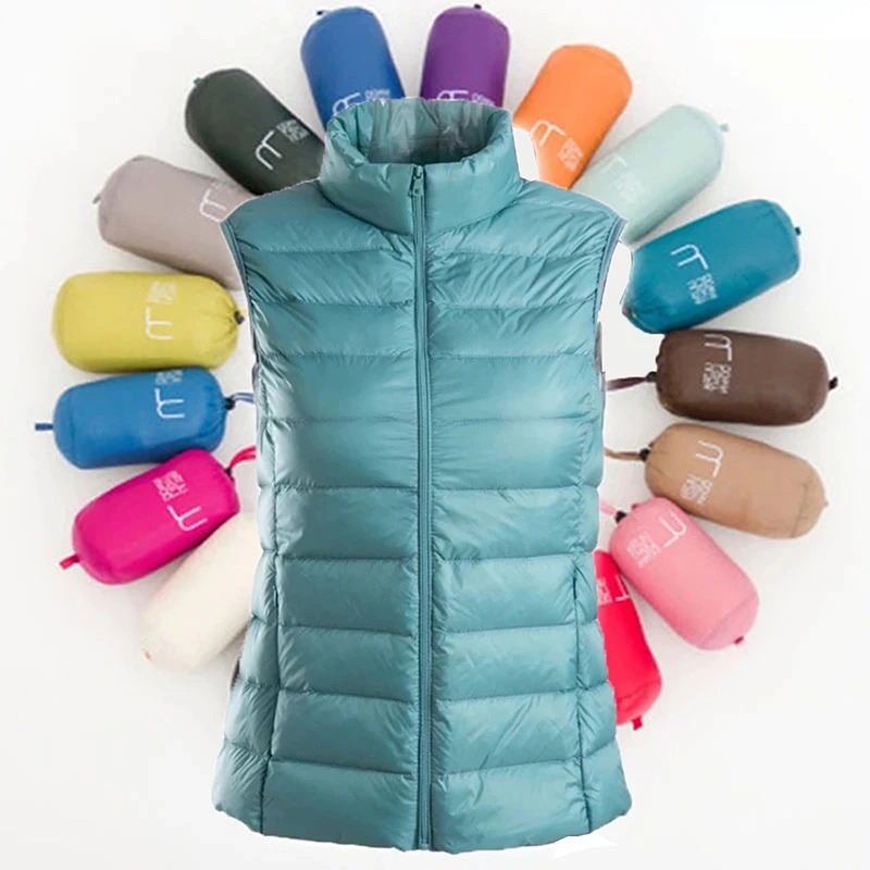 

New Autumn Winter Women Sleeveless Waistcoat Jacket Ultra Light White Duck Down Vest Female Short Vest Outwear