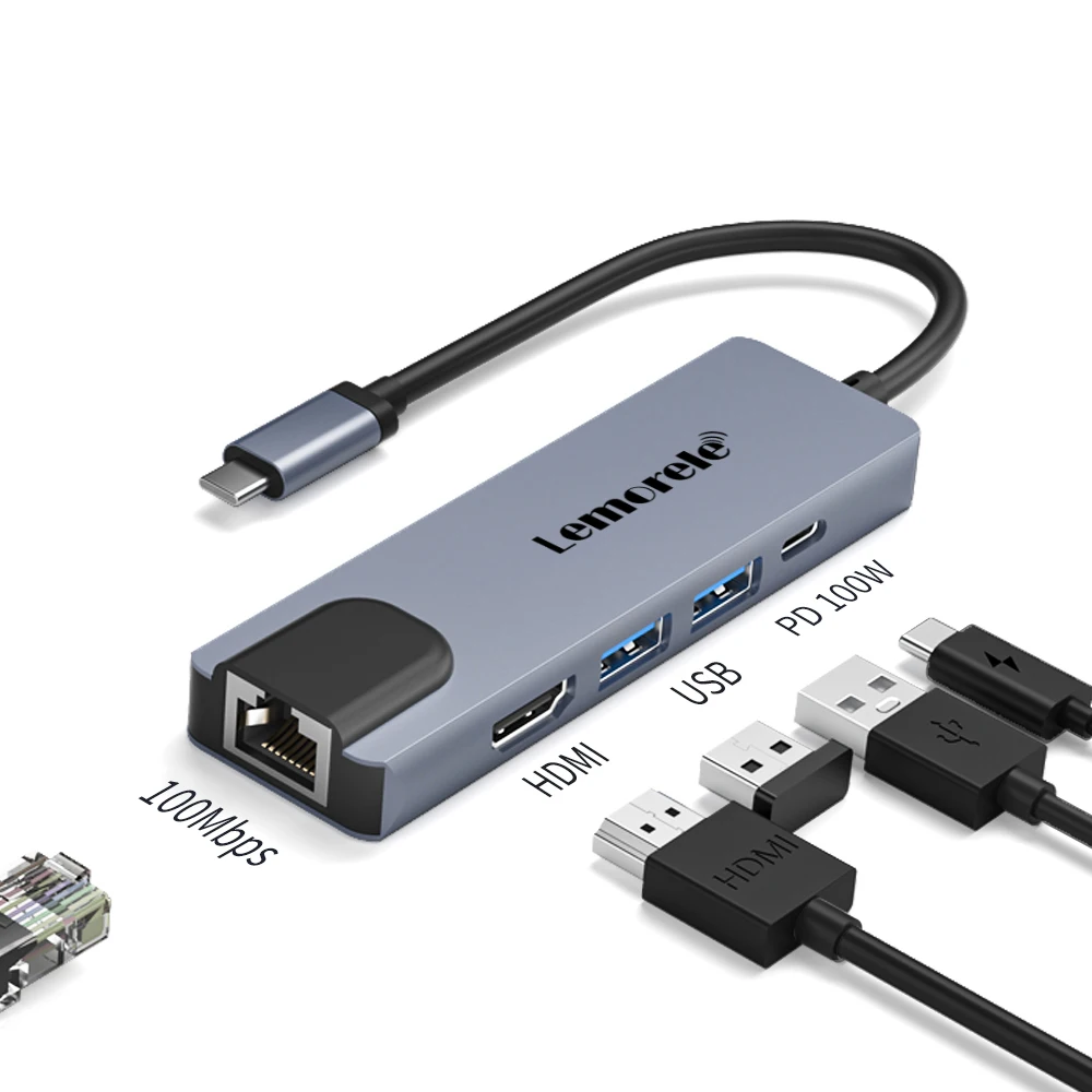

Lemorele TC15 5 в 1 USB Тип C RJ45 LAN адаптер PD100w TF SD слот для карты многопортовый адаптер USB кабель пол USB