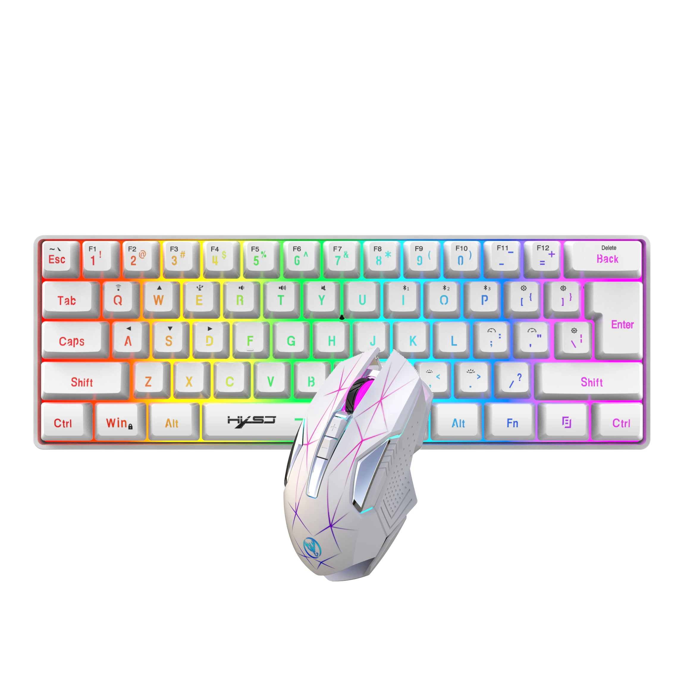 Tastiera E Mouse Gaming Wireless ZIYOU LANG T61 60% - Ricaricabile 3800 MAh, Bianco