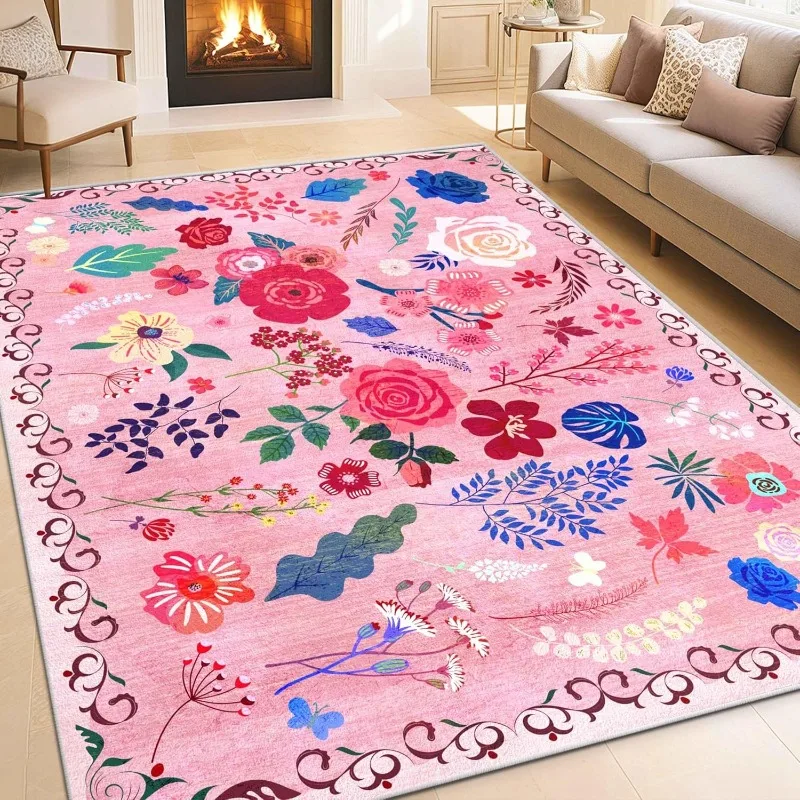 Floral Pattern Living Room Carpets Retro Creative Design Bedroom Plush Rugs Foldable Machine Washable Non-Slip cloakroom Mats 러그