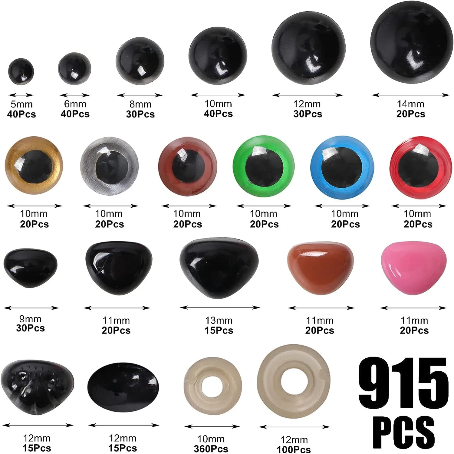 100pcs 4in1 Plastic Doll Eyes Nose DIY Safety Black Colorful Craft