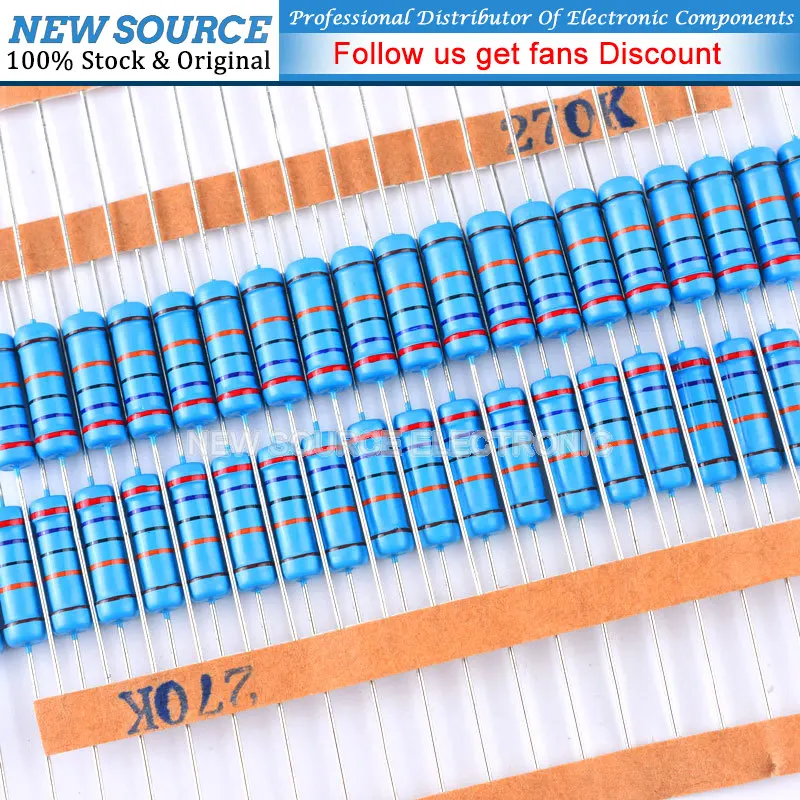 Metal Film Resistors 2W 1% 0R-2.2M 2.2R 10R 100 120 150 220 270 330 390 470 1K 2.2K 4.7K 10K 15K 22K 47K 100K 470K 1M Ohm 20pcs metal film resistor metal film resistors