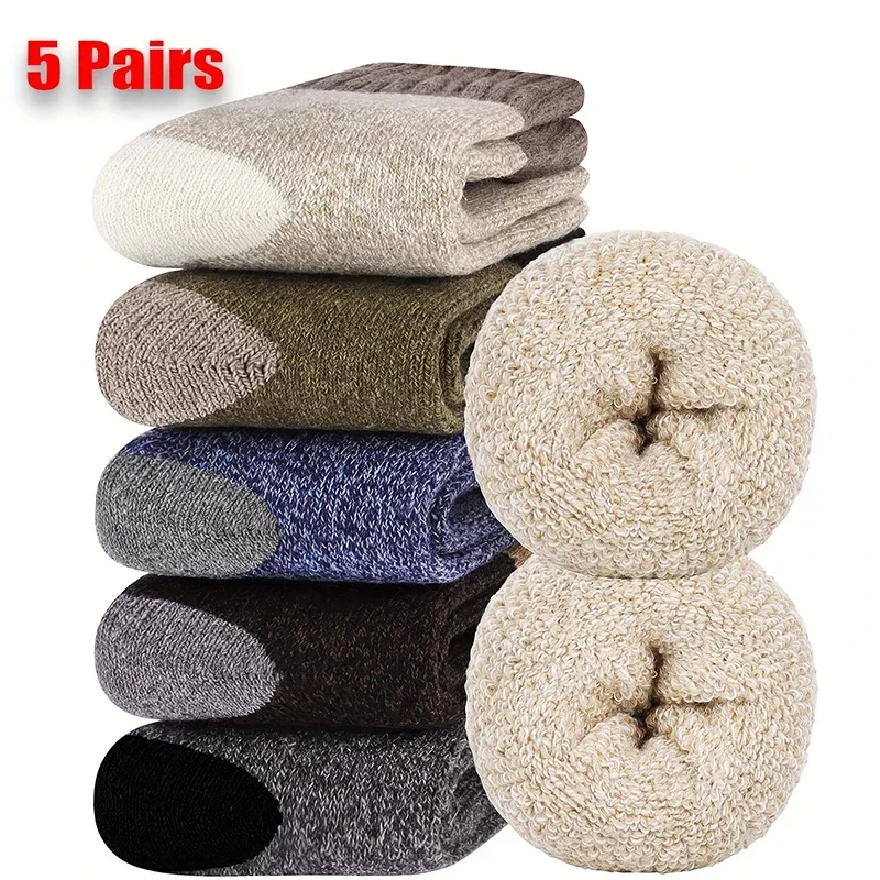 

5 Pairs Wool Warm Men's Cotton Socks Winter Terry Medium Tube Sock Towel Deodorant Floor Breathable Casual Durable Hose Women