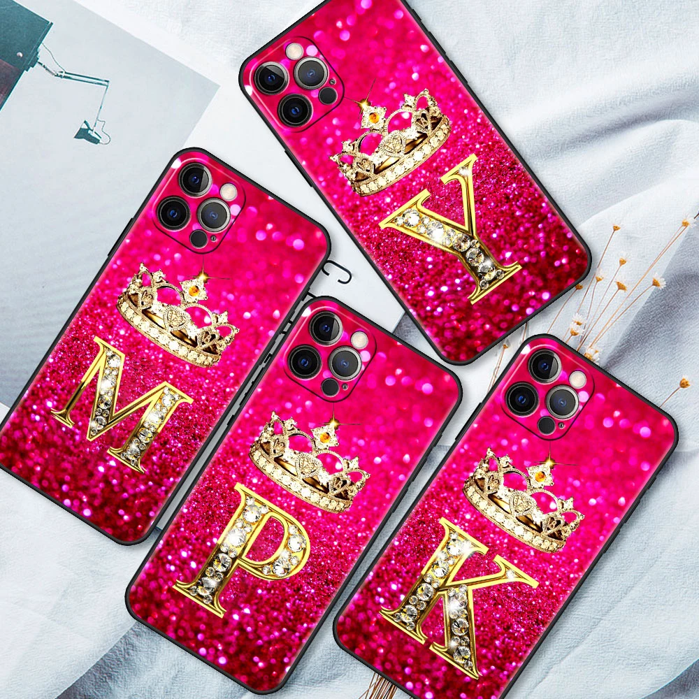 Custodia Antiurto Per Apple Iphone 13 Mini 12 Pro Max 11 14 Plus 15 15Pro Cover Morbida Per Telefono Con Diamanti Rosa Lettera Just Print Capa