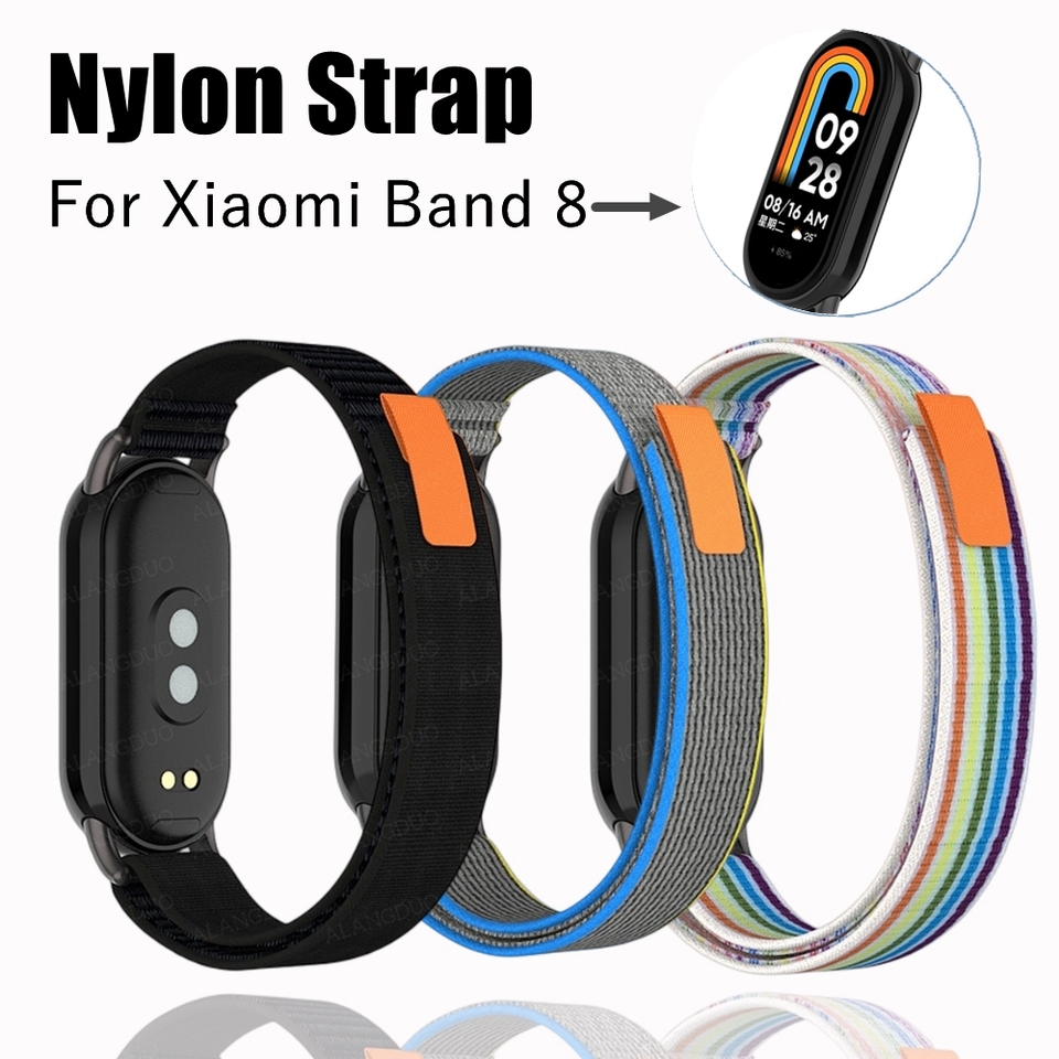 Nylon Breathable Strap for Xiaomi Mi Band 8 9 Wristband Bracelet Metal Head Particles Summer Replacement Belt