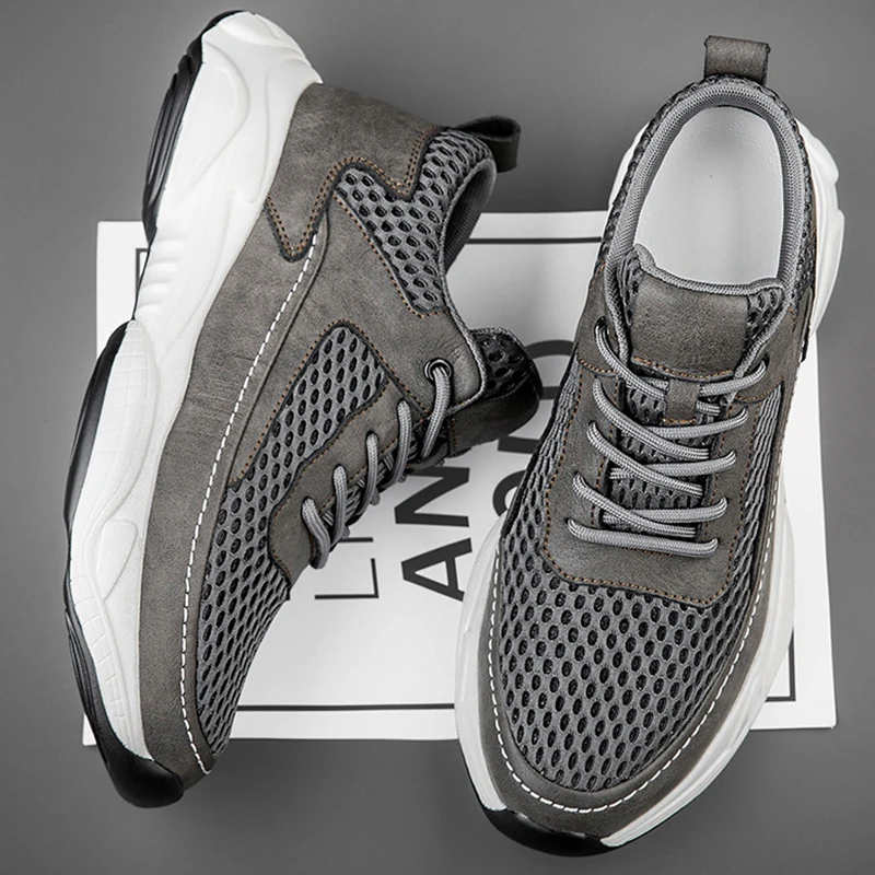 Breathable Sneakers Man Elevator Shoes Height Increase Insole 8cm Black Taller Shoes Men Leisure Fashion Sports Plus Size 37-44 5