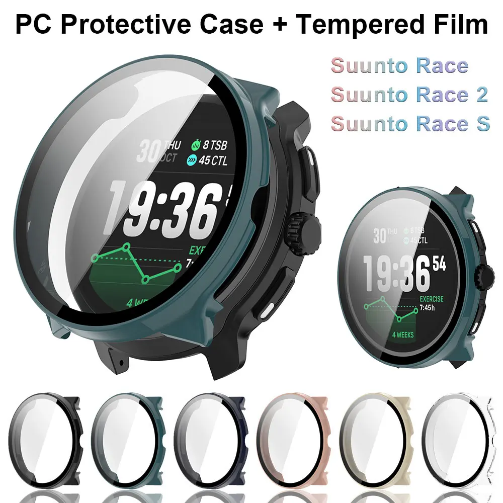 PC 보호 케이스 + Suunto Race / Race2 / Race S용 강화 필름 안티드롭 하드 범퍼 쉘 스마트워치 커버
