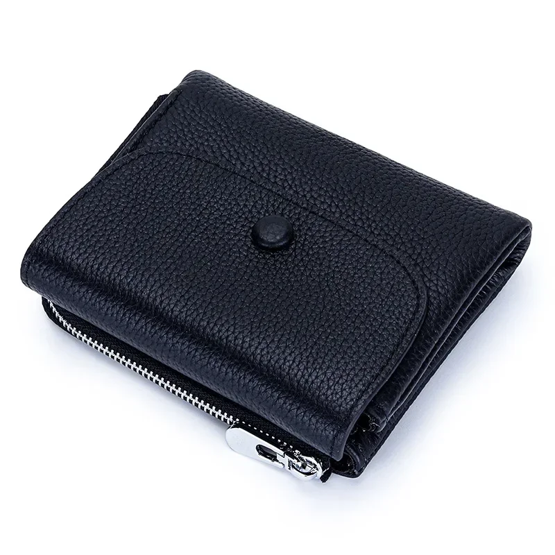 Brand Women Wallets Flip Trifold Coin Purse Genuine Leather Natural Textured Leather Card Holder Zipper Soft Cowhide Card Wallet