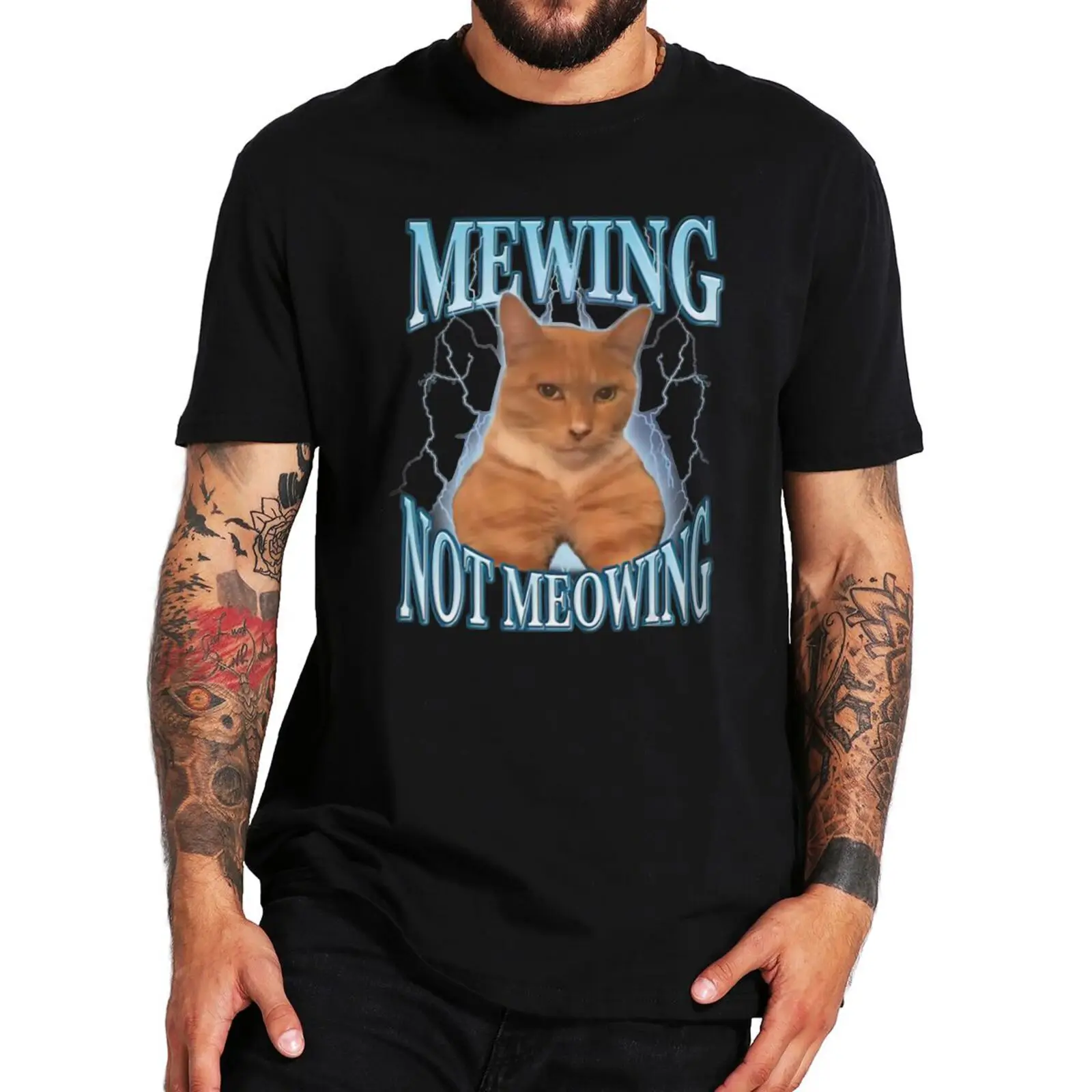 

Mewing Not Meowing T Shirt Cute Cats Meme Funny Graphic T-shirts 100% Cotton Soft Unisex O-neck Tee Tops EU Size