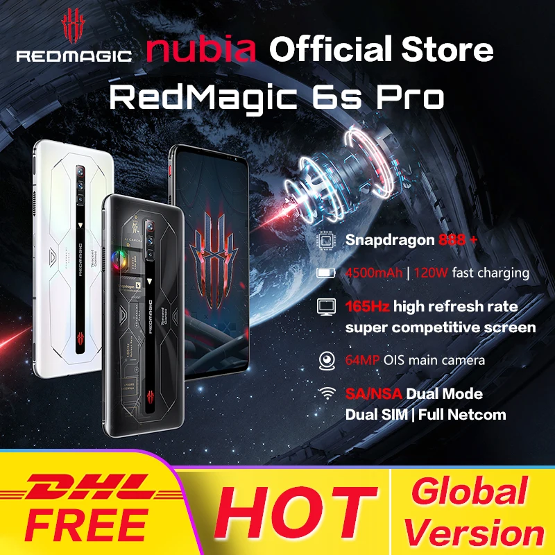

Игровой смартфон глобальная версия RedMagic 6s Pro 6,8 ''165 Гц Snapdragon 888 + Восьмиядерный 64M Тройная камера