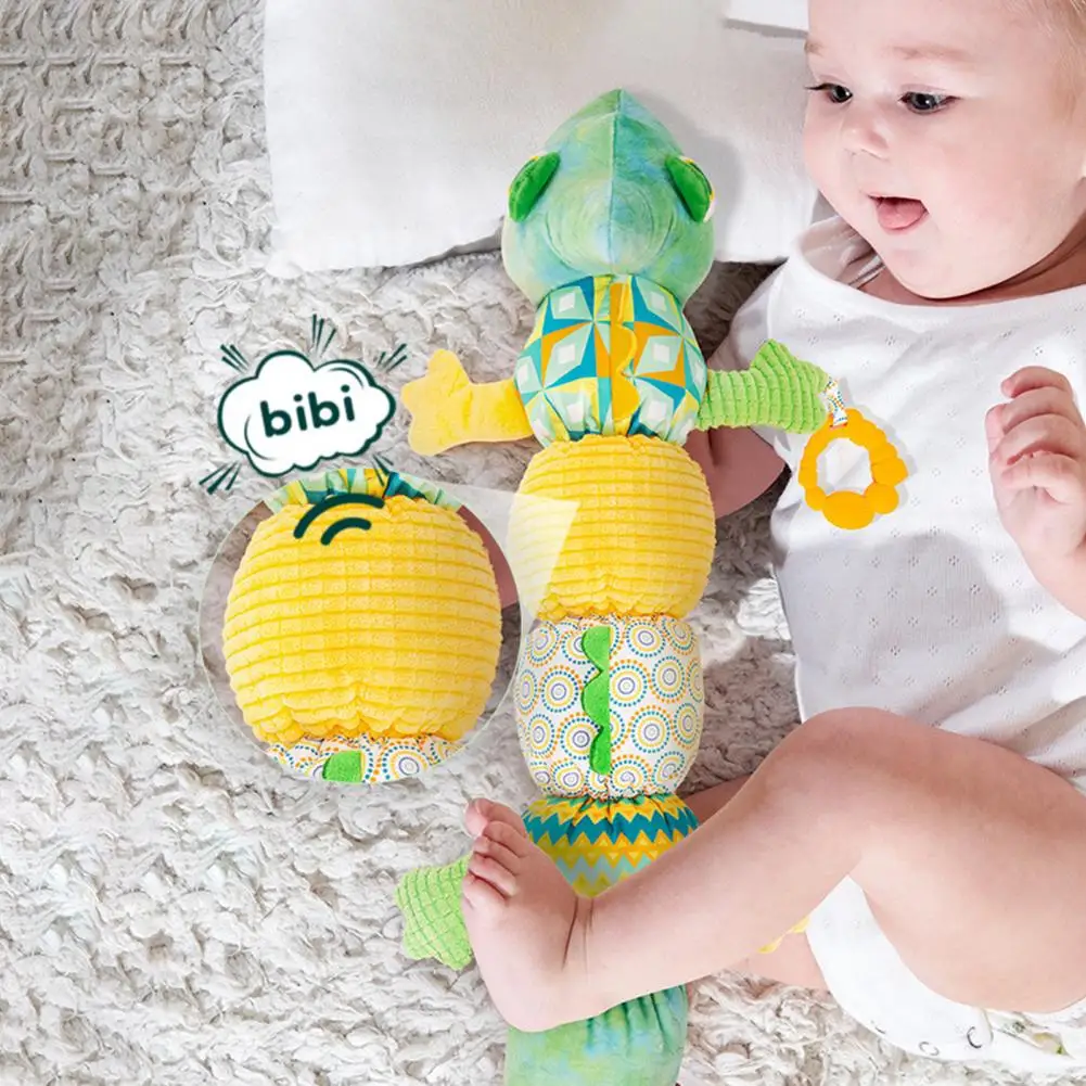 

Soft Plush Toy for Infants Baby Plush Toy Chameleon Doll with Bb Sounder Crinkle Bell Music Player Height Scale Tummy Time