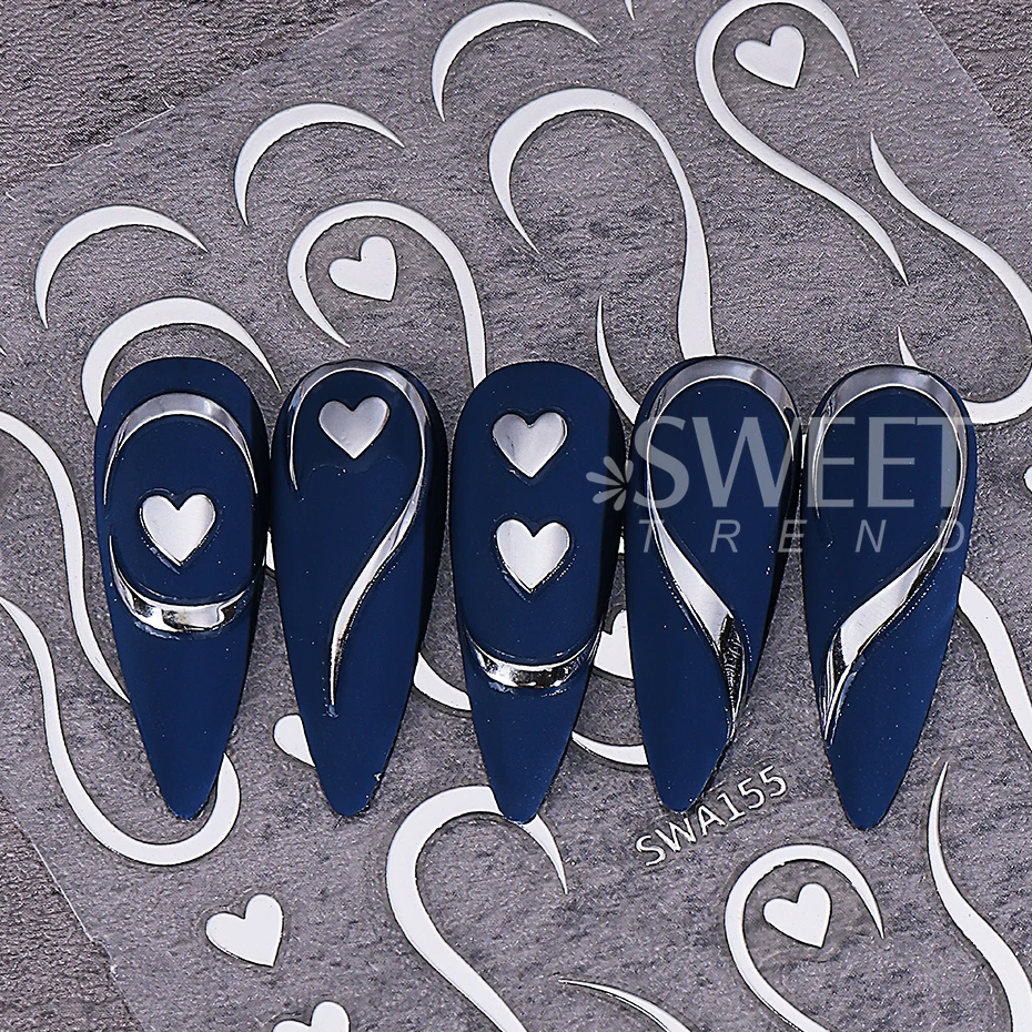 2/3pcs Valentine's Day Nail Stickers 3D Bronzing Lines Love Heart French Design Nail Decals DIY Adhesive Sliders Manicure Decor