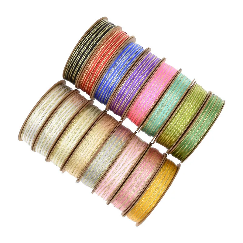 0.3cm Satin ribbon Gold edge gift packing bowtie ribbons DIY Handcraft for Party favor mother