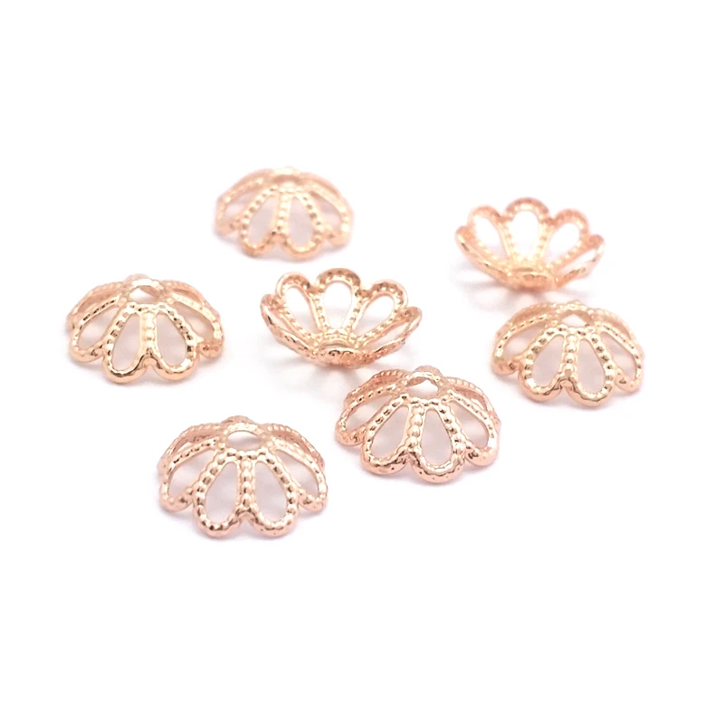 실버 골드 컬러 로즈 골드 컬러 황동 플라워 비즈 캡, 주얼리 제작 DIY 결과물 액세서리, 7mm, 8mm, 12mm, 14mm, 18K